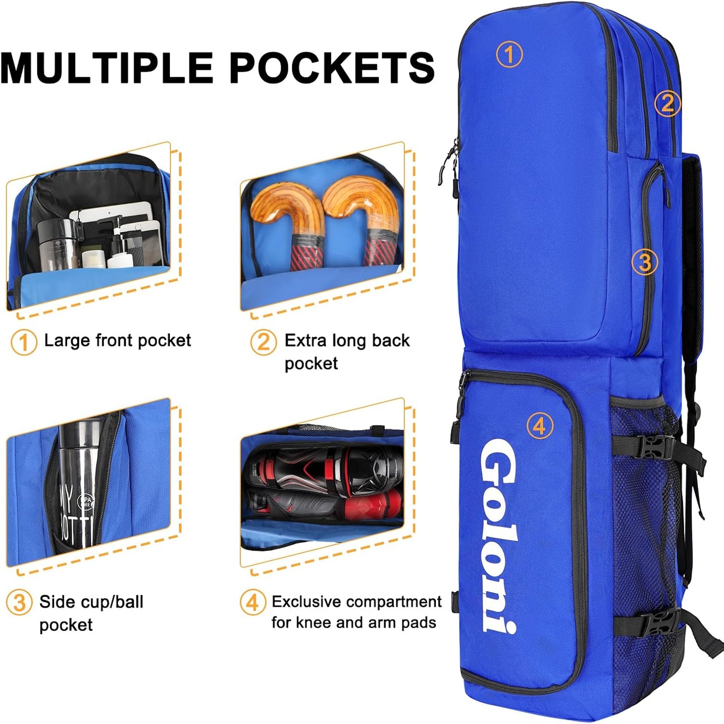 4 Sticks Field Hockey Bag with Shoulder Straps,Field Hockey Stick Backpack with Shoe Compartment